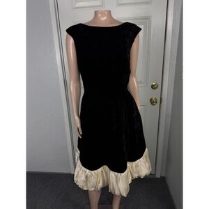 Vintage 60s 70s Lilli Diamond California Dress 12 Velvet Floral Evening Party Z8